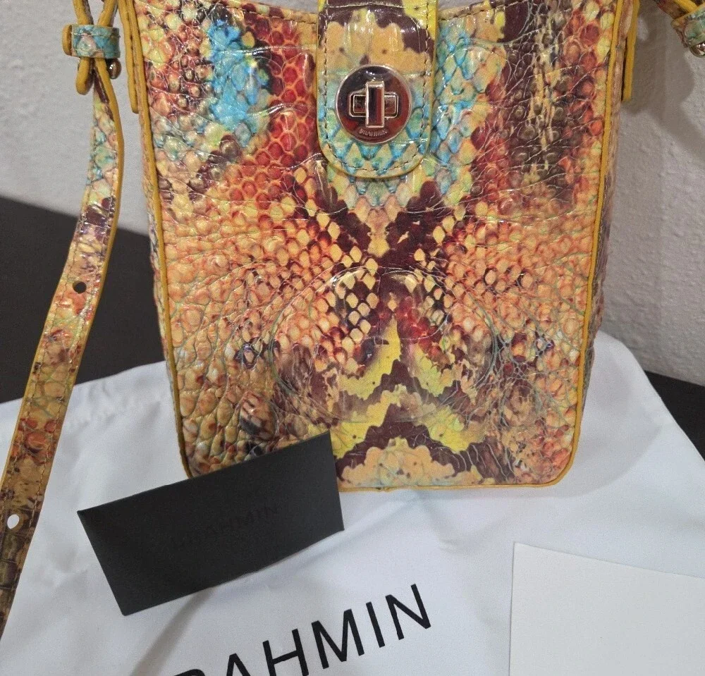 Brahmin Sunny Viper Ombre Melbourn Yellow Multi-Color Embossed Leather Crossbody